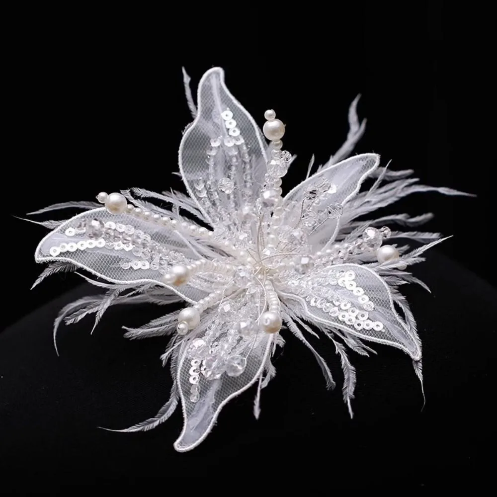 Fascinator Lace Flower Duckbill Clip Dance Show Bridal Wedding Fairy Fringe Clip White Floral Mesh Flower Hairpin Girl/Women
