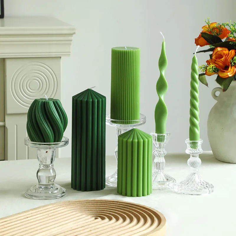 Christmas Green Rod Wax, Nordic Striped Cylindrical Shape Scented Candle, High-end Home Wedding Souvenir Roman Column Candle