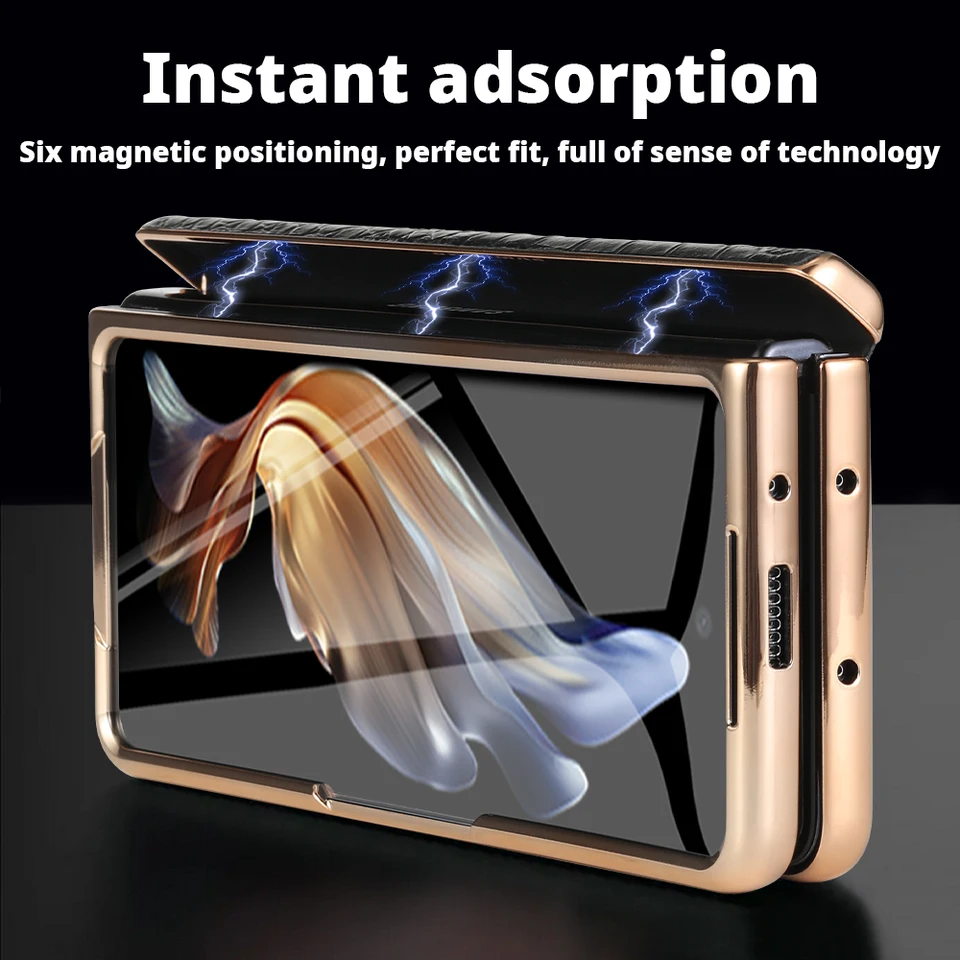 Funda de cuero tipo flip para Samsung Galaxy Z Fold 7 6 5 4 3 8 Fold8 Ultra Fold7, con bisagra magnética, soporte y espejo 4