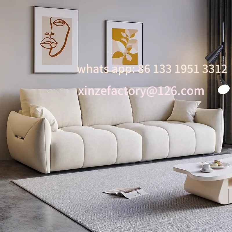 غرفة معيشة صغيرة قابلة للتخصيص 2024 أريكة جديدة وحديثة وبسيطة بثلاثة أو أربعة صف مستقيم ضيق من الصوف الفاخر