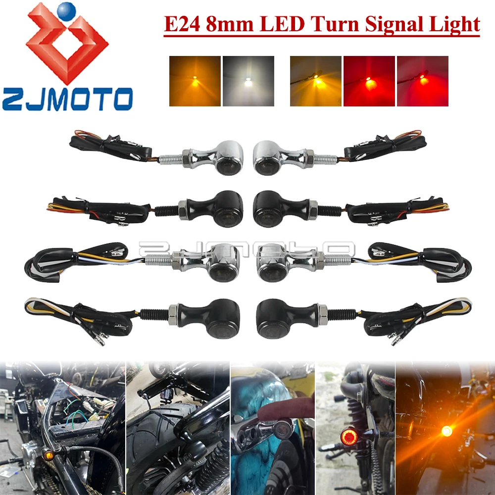 

8mm Motorcycle LED Turn Signal Light 12V Flashing Indicators Tail Stop Brake Lamp For Harley Chopper Scooter Quad Cruiser Yamaha