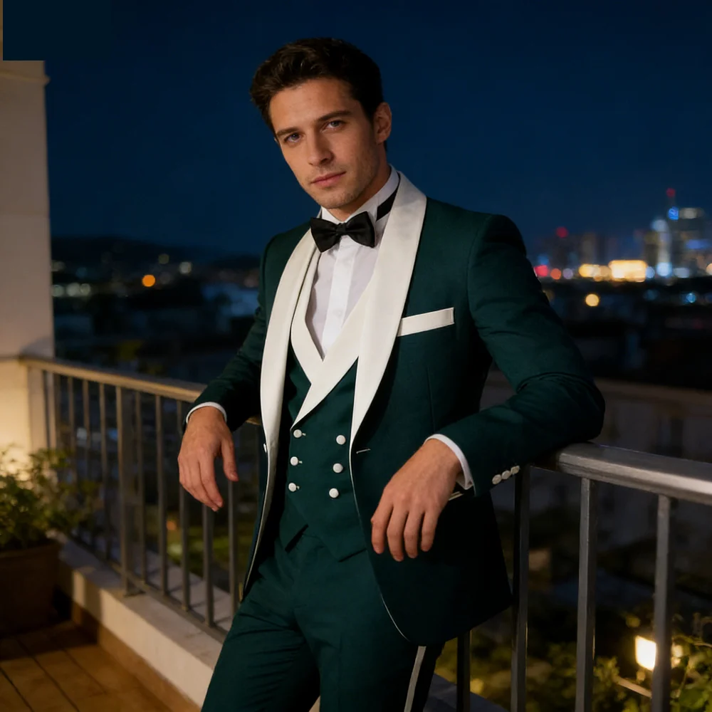 

Men's 3-Piece Slim Fit Tuxedo Wedding Suit Formal Business Party Blazer Jacket Lapel Coat Vest Pants for Groom Groomsmen