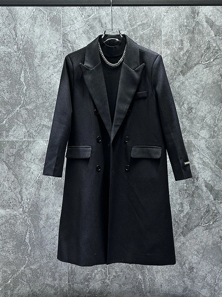 

Корейское мужское осенне-зимнее пальто свободного кроя с двубортной застежкой, модный пиджак-ветровка премиум-класса, трендовый дизайн