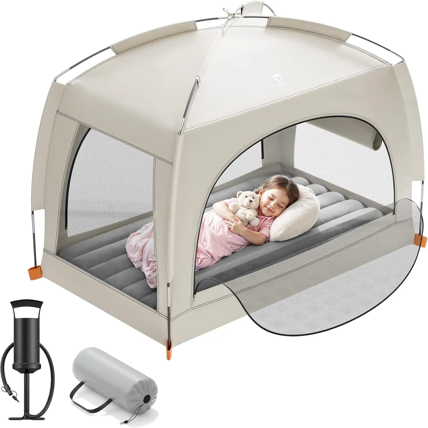 

Inflatable Toddler Travel Bed with Tent - Lightweight Air Mattress & Hand Pump for Camping, Travel, Home