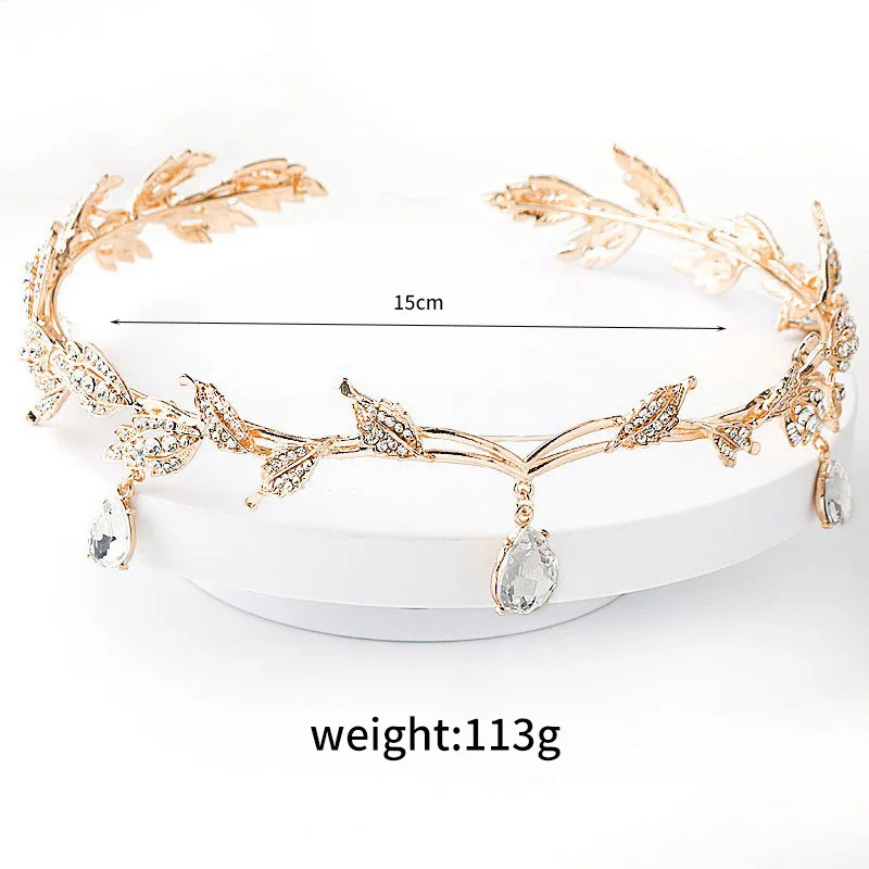 Rhinestone Wedding Tiara Crown For Brides, Goddess Elf Princess Fairy Crystal Pendent Headband Leaf Cosplay Crown For Women Girl