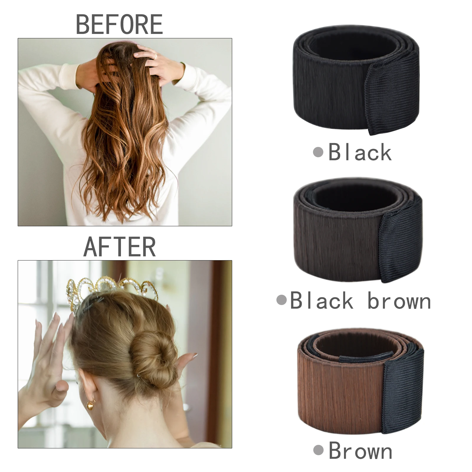 Black Hair Bun Makers 4 Pcs, Fold Wrap Snap-Hair Bun Snap Roll Bun Tool,Ballet Bun Maker for Women