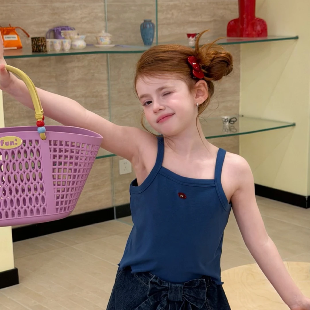 

Girls Vest 2026 Spring and Summer New Childrens Clothing Korean Style Girl Baby Simple Fashion Comfortable Knit Suspender