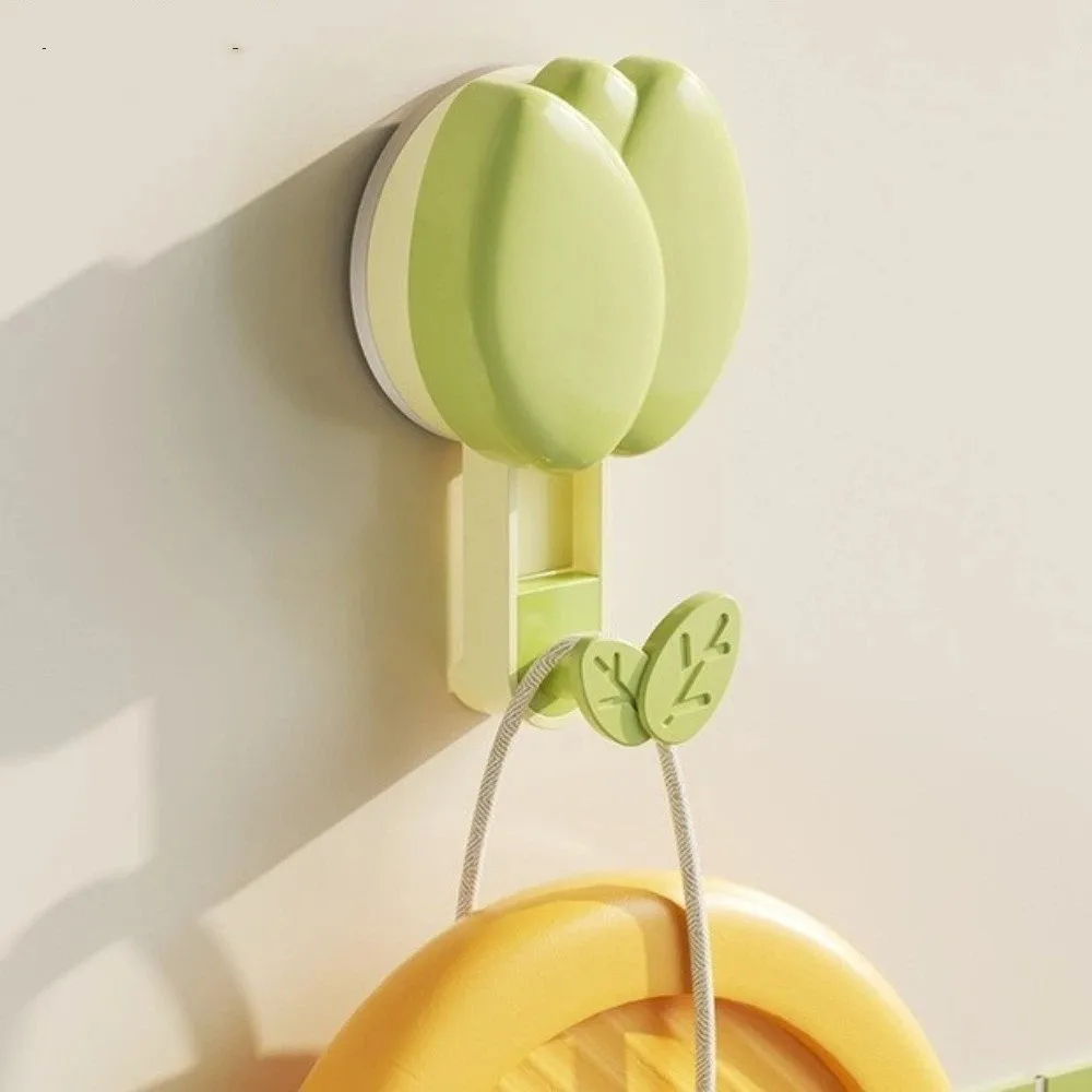 Plastic Tulip Suction Cup Hooks No Drill Flower Shape Vacuum Suction Hook Removable Decorative Wall Mounted Hook For Entryway
