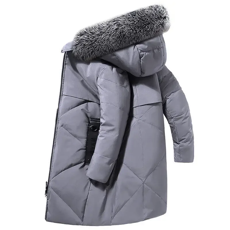 New Men's Winter Down Jacket Luxury Thickened Big Wool Collar Hooded White Duck Down Warm Coat Men Snow Clothes Long Down Jacket