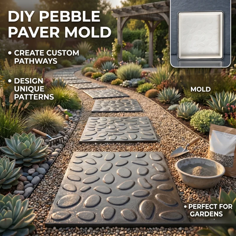 43x43cm Concrete Moulds Paving for Cobblestone Texture Paver, Reusable Plastic Form for Garden & Courtyard Path, Easy Demold