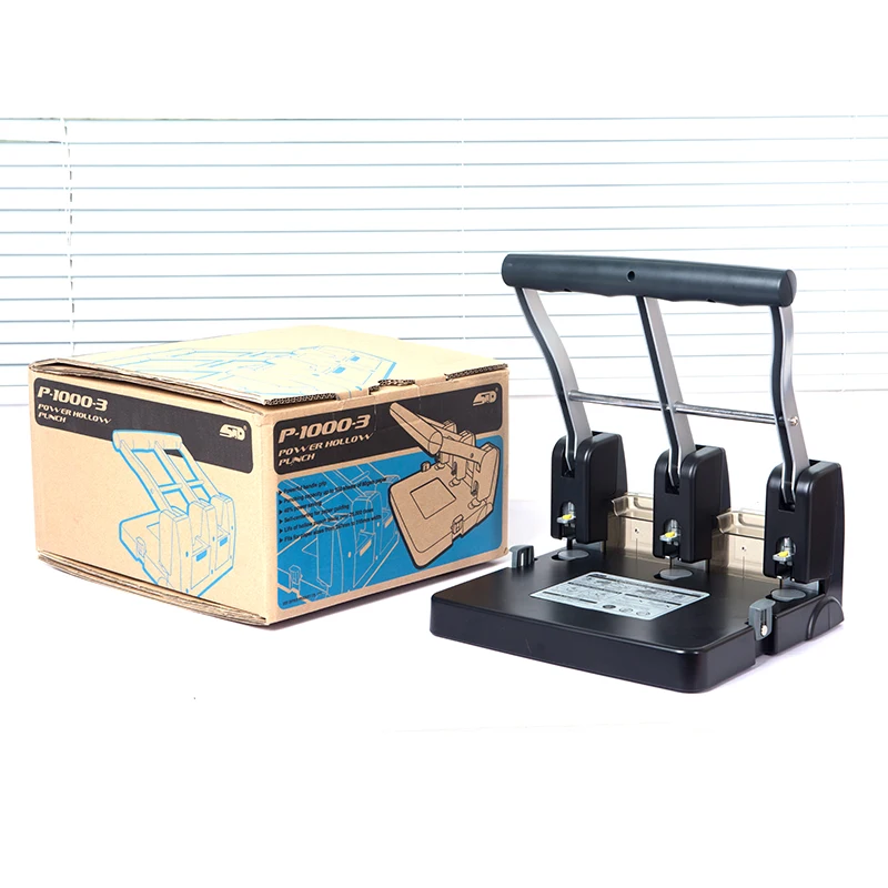 P-1000-3 Best Large Adjustable Heavy Duty Manual Notebook 3 Ring Circle Puncher Paper Sheets Three Hole Punch
