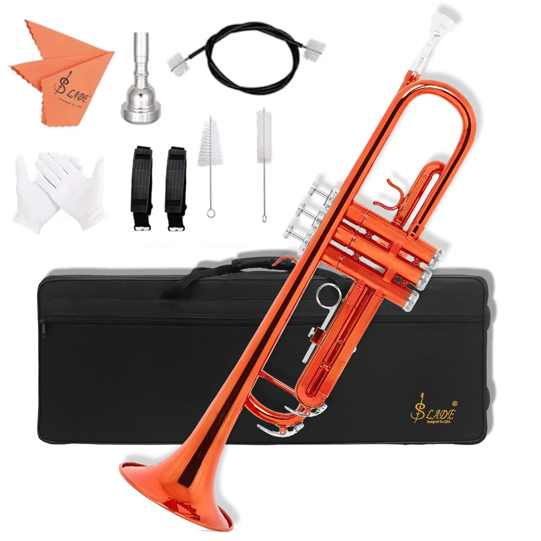 

SLADE Orange Bb Standard Trumpet Set Brass Student Beginners Trumpet Instruments with Box 7C Blowing Nozzle Gloves