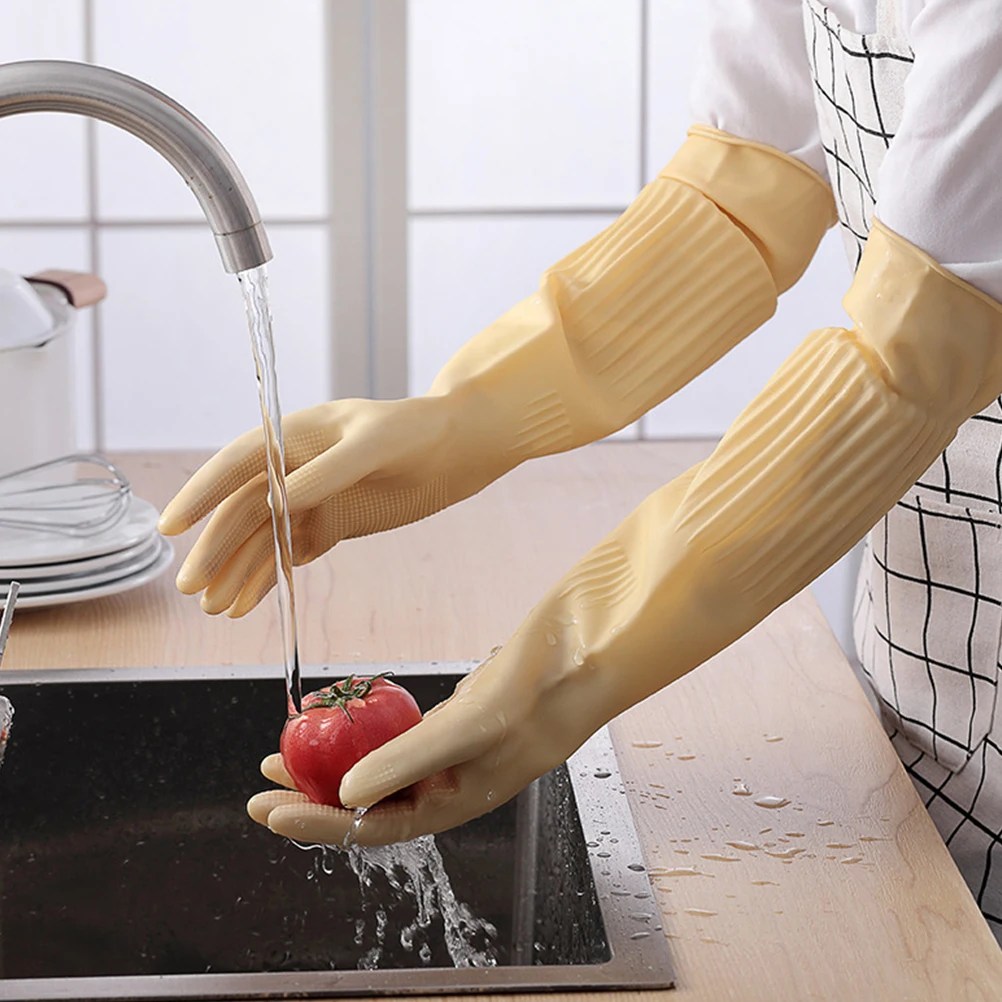 

2pcs Reusable Latex Kitchen Gloves Anti-Slip For Dishwashing Cleaning Food Prep Gardening Hand Protection Gloves