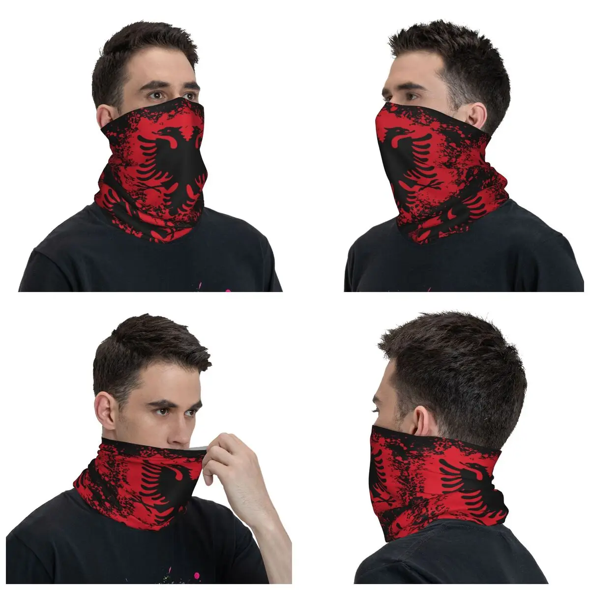 Custom Retro Albania Flag Bandana Neck Gaiter for Hiking Cycling Men Women Wrap Scarf Albanian Eagle Balaclava Warmer