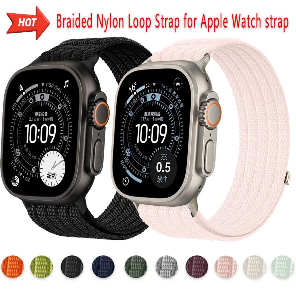 Geflochtenes Nylon-Schlaufenarmband für Apple Watch Ultra 3/2/1 49 mm 11/10/9/8/7/6/5/4/SE3, verstellbares Armband für iWatch 46/42/45/41/44/40 mm