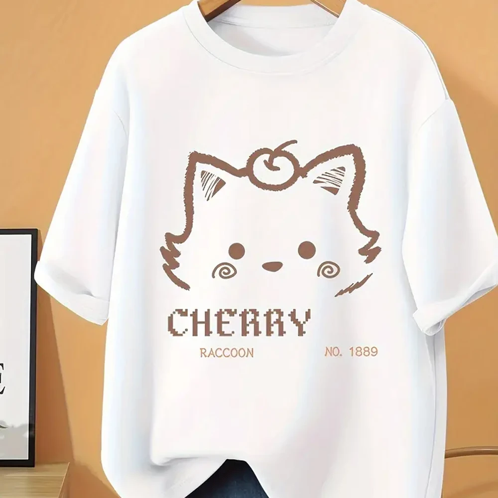 

Women's Y2K Anime Graphic T-Shirt Cherry Cat Ear Design Semi-Sheer Summer Tops Casual Streetwear Tee Anime T Shirt