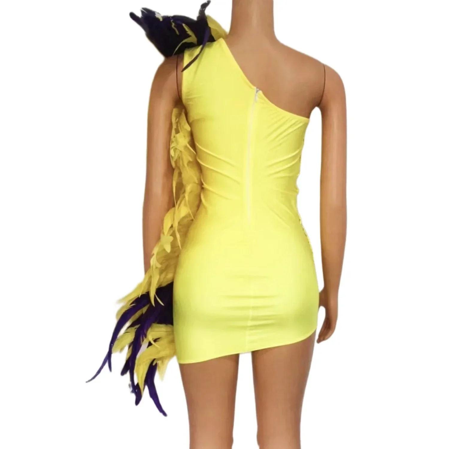 Robe en Plumes Jaune pour Femme, Vêtement Élégant, pour ix, Magnifique, Combat, Cocktail, Tenue de Scène