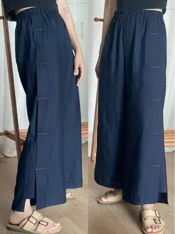 กางเกงขายาวผ้าลินินทรงหลวมสไตล์ลำลองสำหรับผู้หญิง คอลเลคชั่นฤดูร้อน ปี 2025 ไซส์เล็ก ผ้าลินินอเนกประสงค์ แมทช์ได้กับทุกชุด