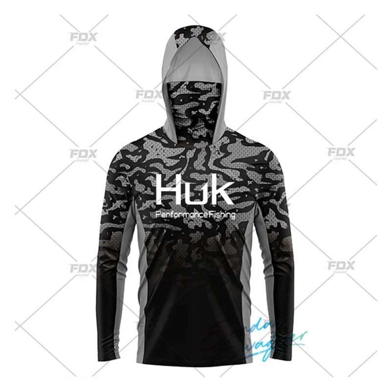 

HUK Fishing Hooded Shirts Outdoor Quick Dry Men's Fishing Tops Long Sleeve Breathable Anti Uv Fishing Clothing Camisa Pesca