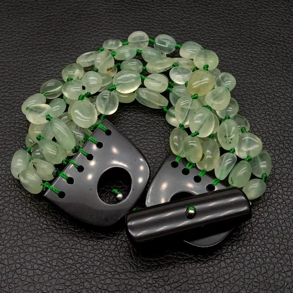 Y·YING Natural 6 Rows Green Prehnite freeform Nugget Bracelet 8
