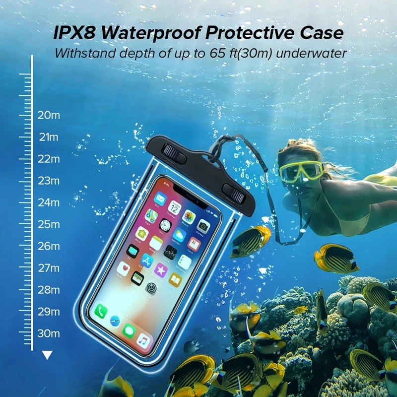 Funda de teléfono impermeable a prueba de agua para natación, bolsa protectora de teléfono subacuático Universal, funda PV para iPhone 12 Pro Xs Max XR X