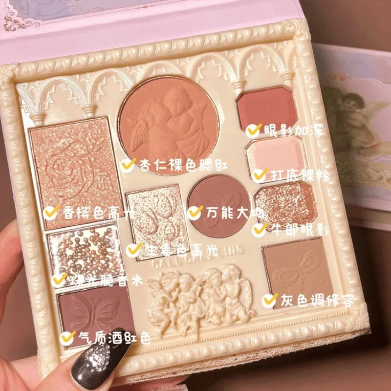 Ombretto angelo in rilievo Tavolozza di ombretti per trucco all-in-one lucido Evidenziatore Fard per il viso Tavolozze a lunga durata Cosmetici per il trucco