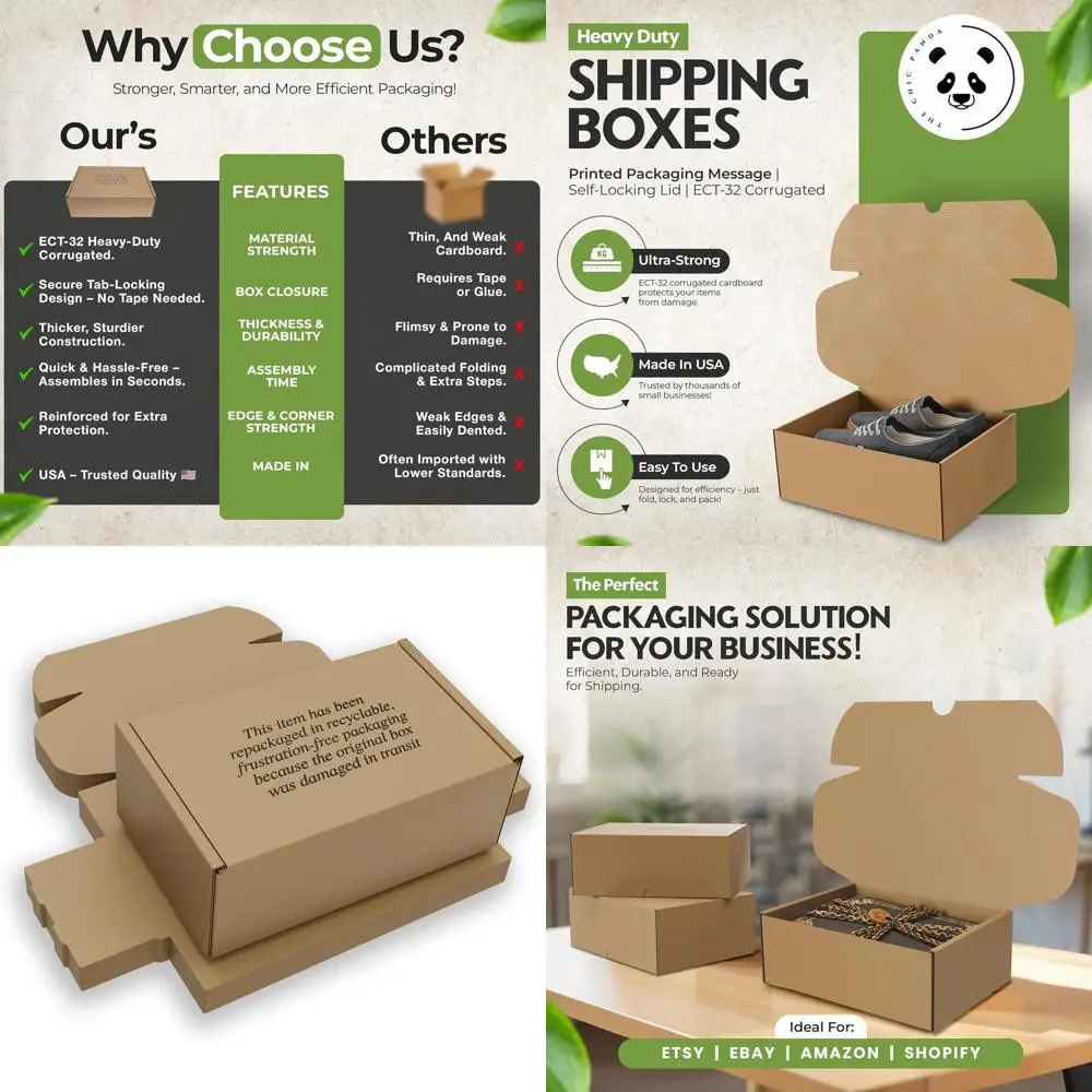 

Medium 12x9x4.125 Inch Cardboard Shoe Boxes - Heavy Duty with Self-Locking Lid for Storage and Shipping