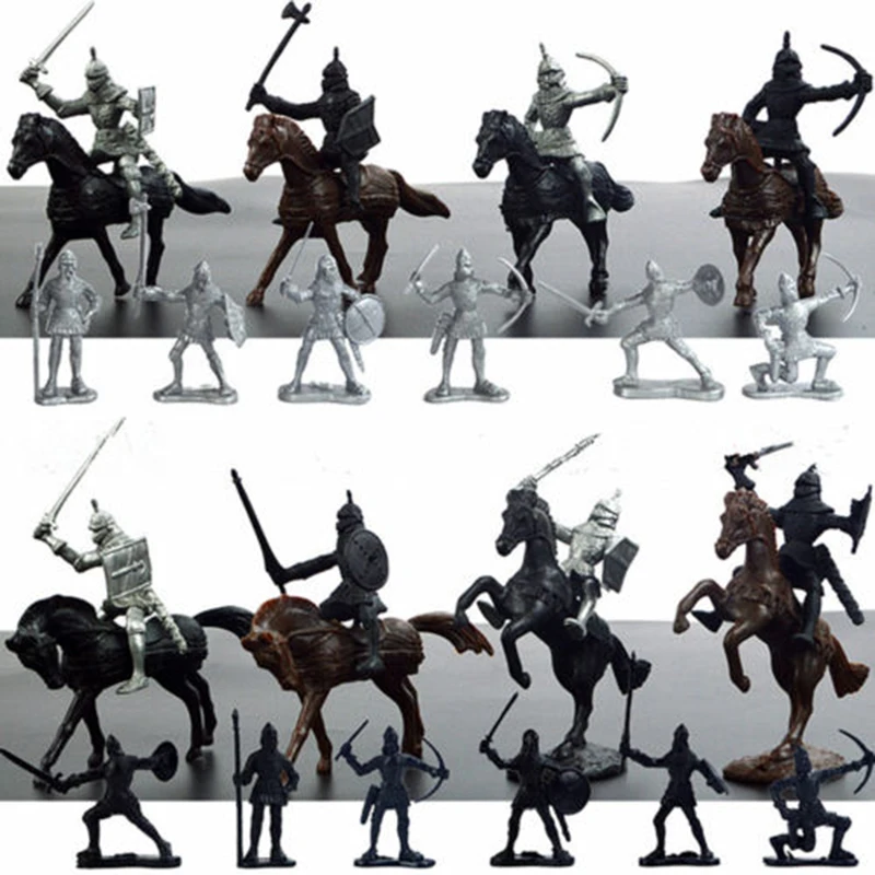 28PCS Medieval Knights Warriors Horses Figures Model Playset Suitable for History Enthusiasts and Educational Purposes