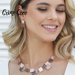 Cring Coco-Conjunto de pendientes geométricos marrones románticos para mujer, conjunto de joyería, collar para mujer, regalo de lujo para el día de la madre 2024