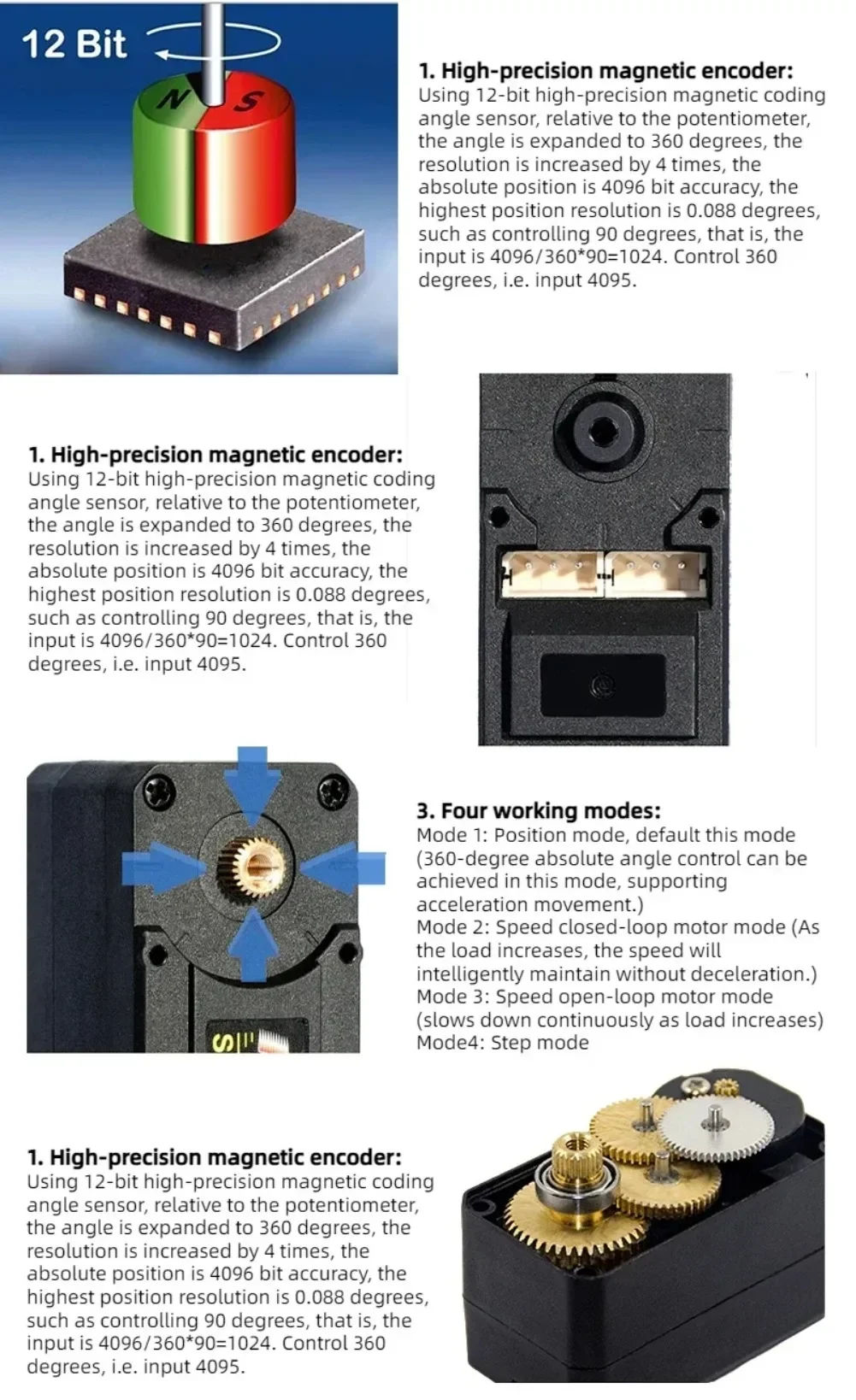 Feetech STS3215 12V 30KG codificación magnética de retroalimentación de alta precisión servomotor RC rotación continua de 360 grados Bus serie TTL