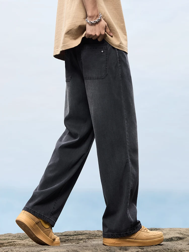 الربيع الصيف رقيقة فضفاض الجينز الرجال ليوسيل النسيج تنفس موضة مستقيم السراويل واسعة الذكور تمتد الكورية سراويل جينز #6