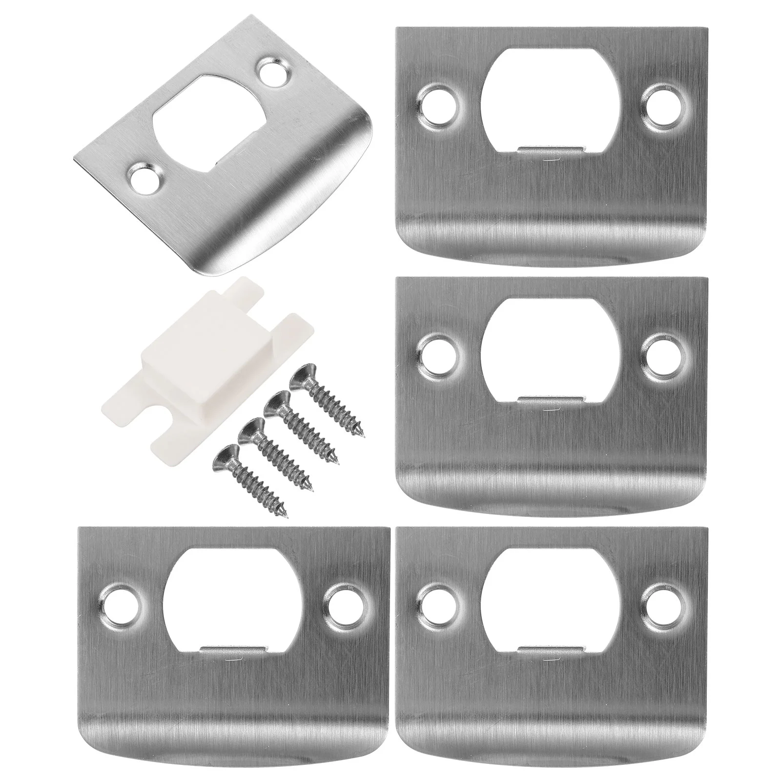 

4 Sets Door Strike Plates Stainless Steel Guide Piece for Exterior Doors Hole Cover Deadbolt Reinforcement Fillers