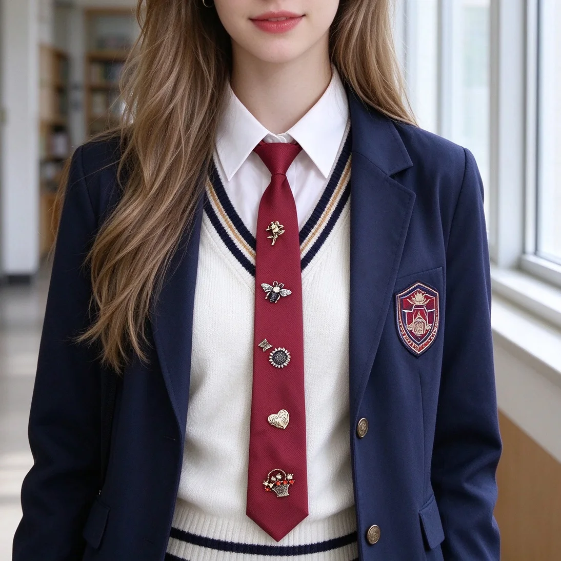 Sweet-cool style unisex tie decorated with alloy flower and insect charms. Great for preppy and commuter outfits, easy to match.