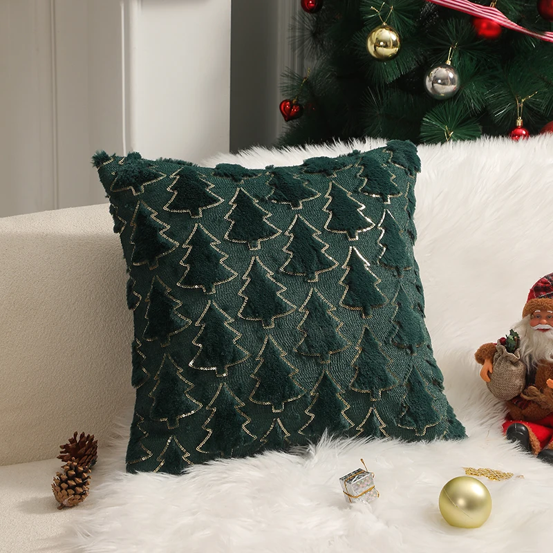 Christmas Pillow Covers Winter Decorations Autumn Green Pumpkin Throw Pillow Cases Soft Plush Faux Fur Wool Couch Cushion Case