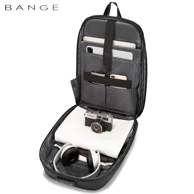 BANGE-Sacs à dos étanches antivol pour ordinateur portable, sac de voyage d'affaires rigide pour homme, USB, serrure personnalisée TSA, 15.6 pouces, nouveau design