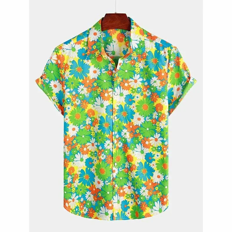 

Mens Striped Casual Holiday Short Sleeve Orange Summer Button Down Shirt Hawaiian Shirt Summer Spring Lapel Button Down