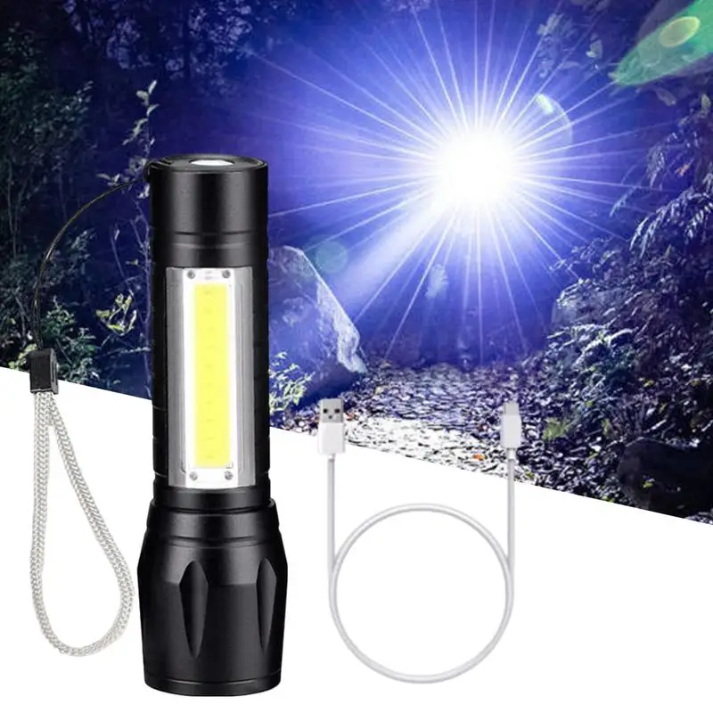 Electric Flashlight Camping Lantern Flashlight USB Side Light Super Bright Rechargeable Flashlight Multi-purpose Portable For
