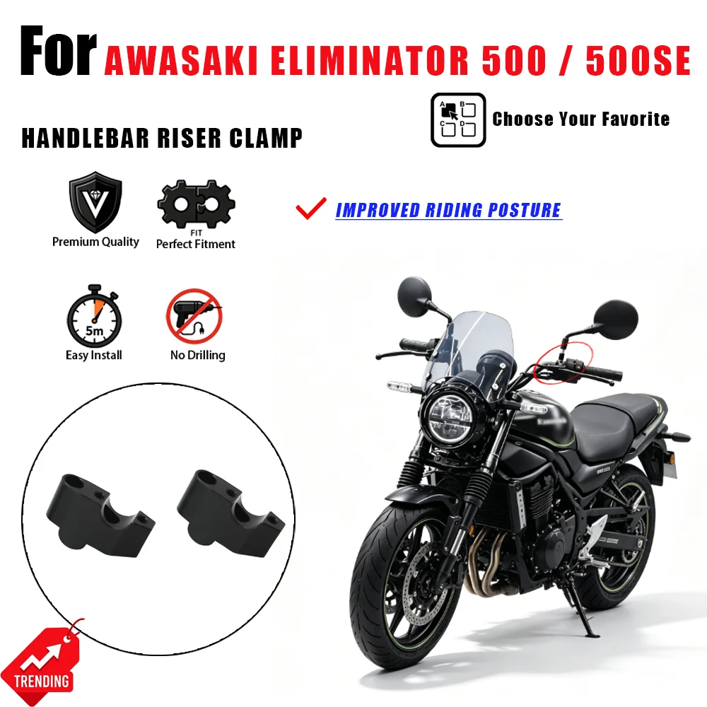 For Kawasaki Eliminator 500 500SE Handlebar Riser Handle Bar Clamp Heighten Up Back Accesorios Moto Manillar Moto