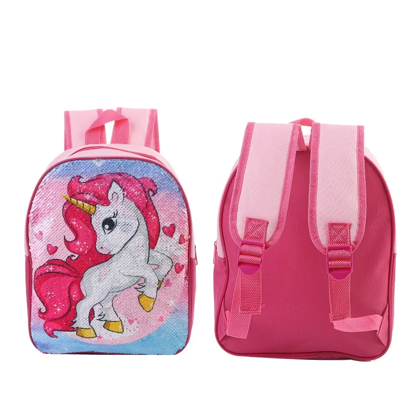 Children Lovely Cartoon Unicorn Dinosaur Backpacks New Double Sided Transformation Sequins Fashion Schoolbags for Girls Boys Hot