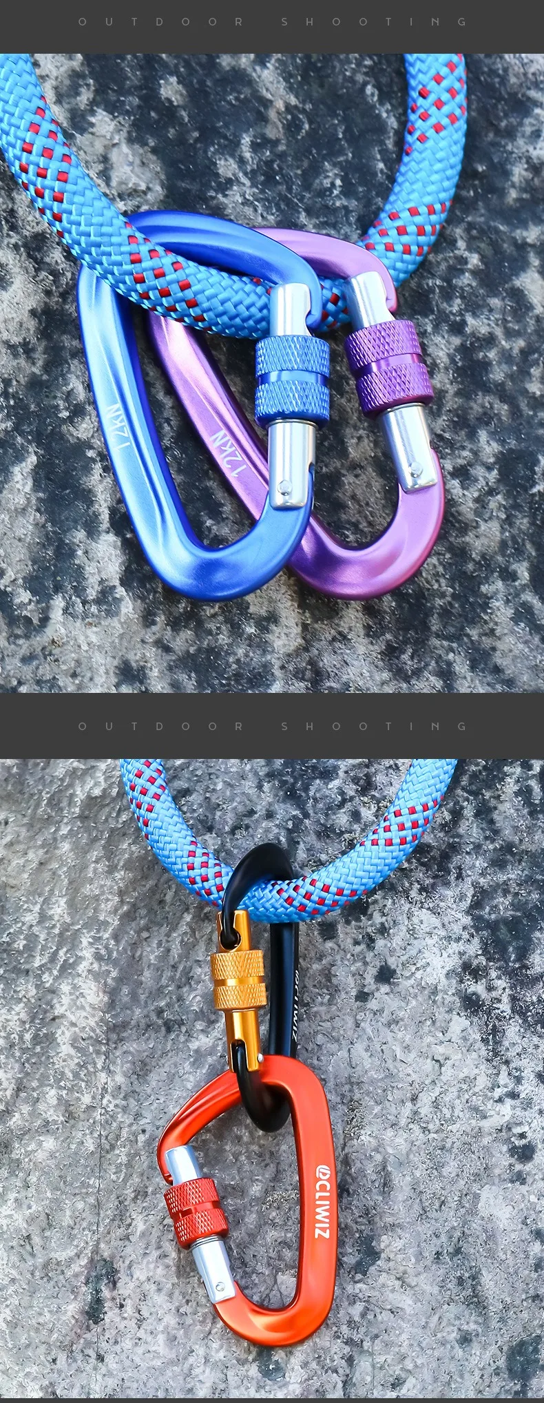 D-Form 12KN Professioneller Karabiner Hochwertiger Aluminium-Kletterhaken Sicherheits-Vorhängeschloss Outdoor-Zubehör – Detail 9