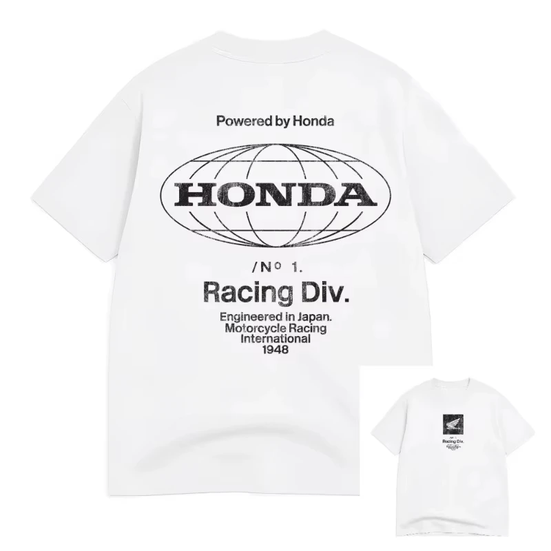 

Ретро мотоциклетная серия с принтом, свободная футболка с круглым вырезом и коротким рукавом в стиле хип-хоп, новый топ Honda, некрылая мотоциклетная футболка, гоночная мужская футболка