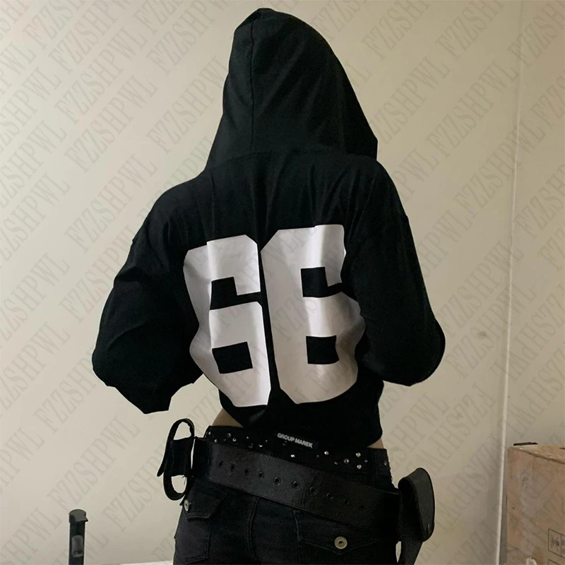 Gothic Harajuku Retro Y2K Aesthetics Women Fall Winter Hooded Sweatshirt Slim Chic Print Sweatshirt Hip Hop Punk Rock Streetwear