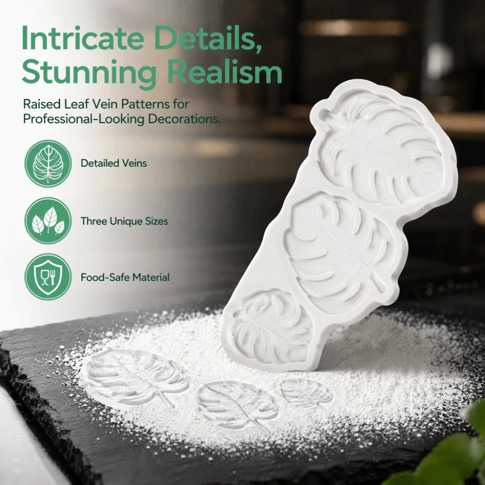 New Food Grade Silicone Leaf Silicone Mold Non Stick Flexible Monstera Leaf Mold Leaf Pattern 3 Leaf Siz Fondant Mold Crafts