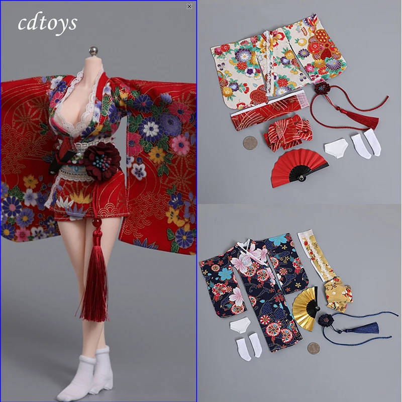 

Cdtoys Cd034 1/6 Female Soldier Kimono Japanese Traditional Print Kimono Cosplay Uniform Dress Fan Fit 12" Action Figure Model