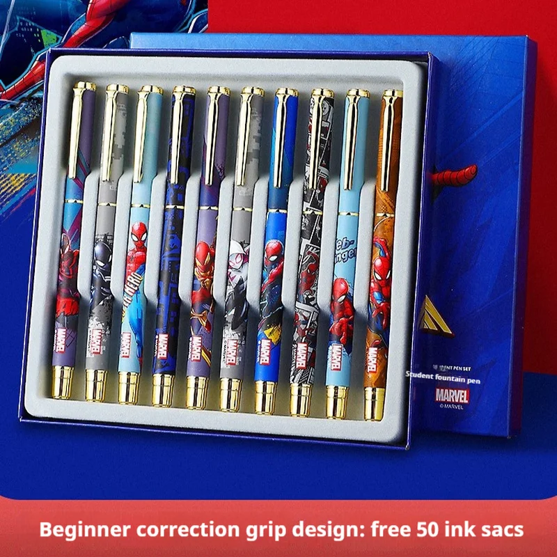 

Милый мультфильм «Человек-паук» Marvel, 10 шт./кор., стираемая ручка, специальный картридж с чернилами для учащихся начальной школы для практики каллиграфии