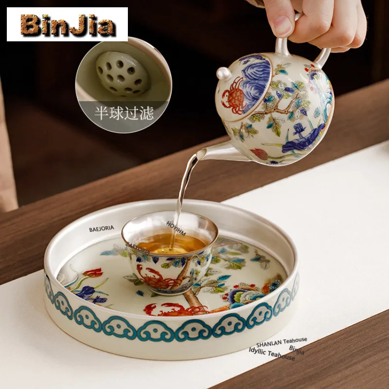 165ml Gilt Silver Plant Ash Lotus Crab Maple Teapot Creative Tea Infuser Pot Tea Soaking Kettle With Ball Hole Tea Items Craft