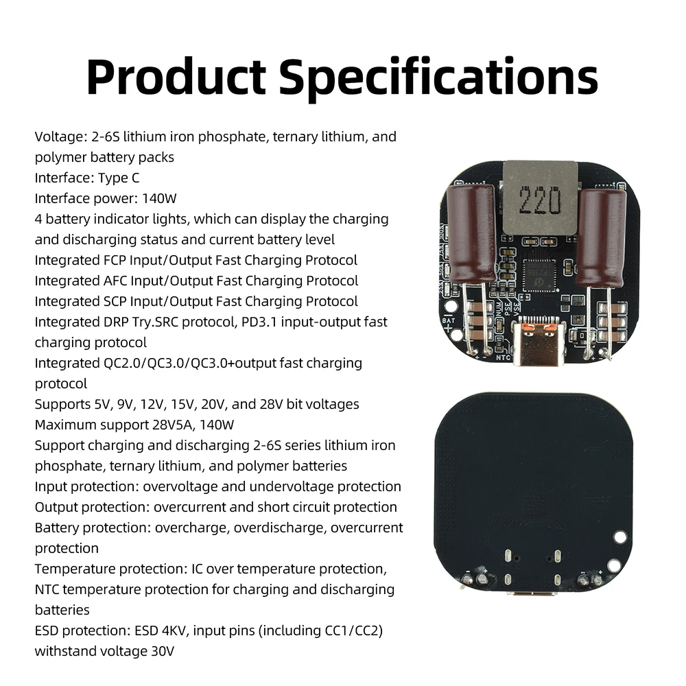 IP2366 2-6S PD140W Schnelllade-Modul Buck-Wandler Lithium-Ionen-Akku Lade- und Entlade-Hochleistungsplatine – Detail 7