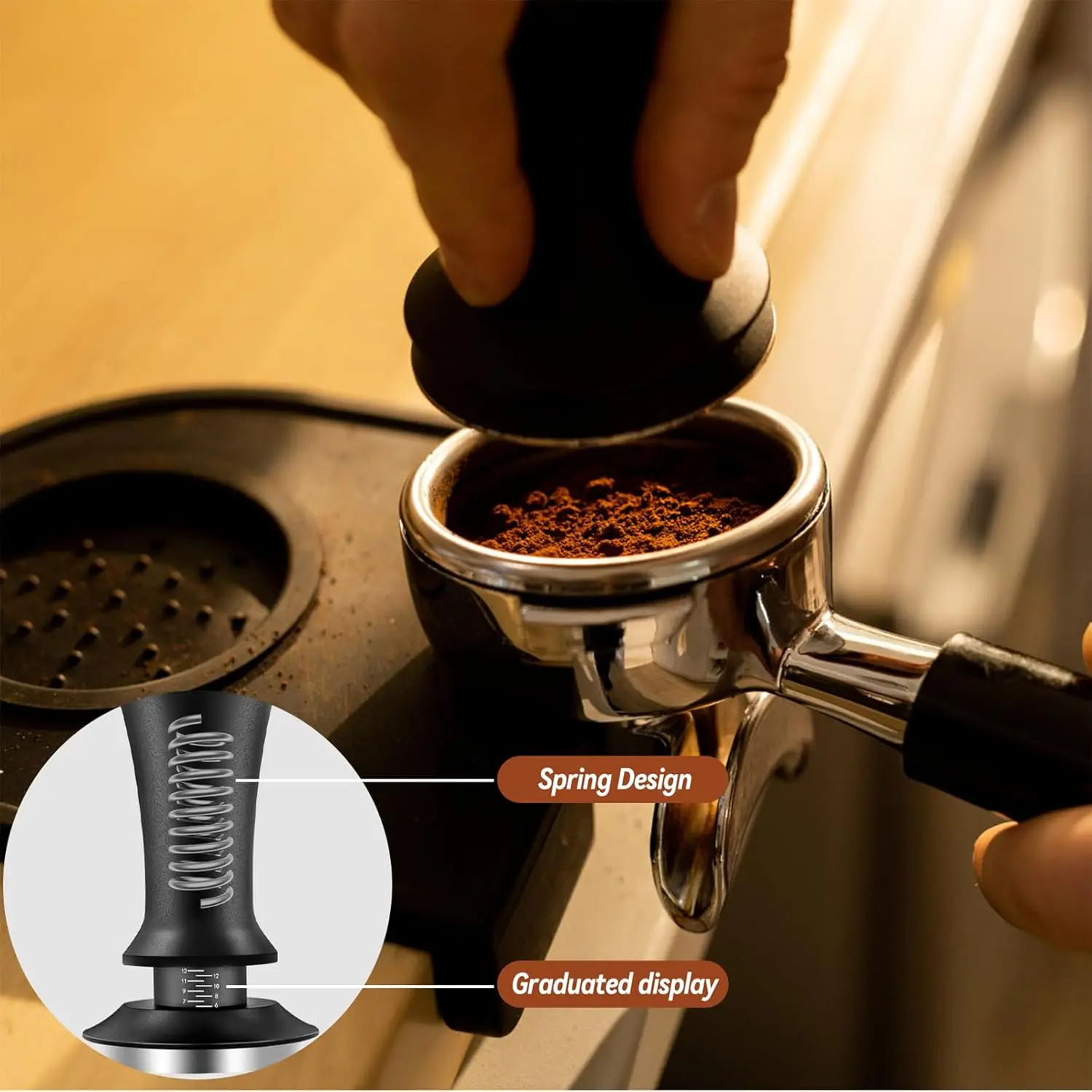 51/ 53/58mm Schwarz Kaffee Hand Tamper Edelstahl Basis Professionelle Espresso Presse für Kaffeemaschine Barista Werkzeug – Detail 5