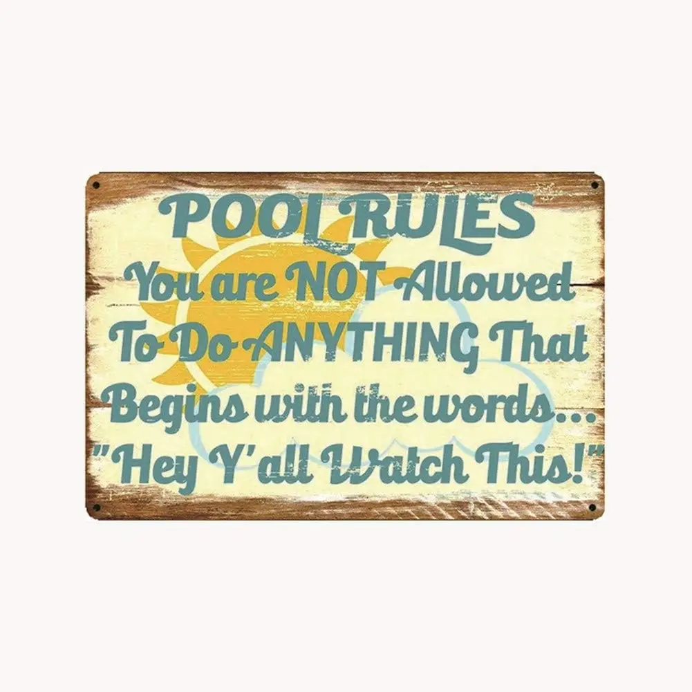 Funny Pool Rules Metal tin sign for Bar Cafe Garage Wall Decor Retro Vintage 7.87 X 11.8 inches sign sign
