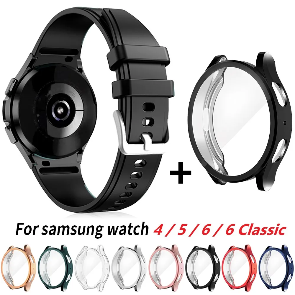 Original Band+Case for Samsung Galaxy Watch 4/5/6 40mm44mm Soft TPU All-Around Cover+Sport Bracelet for Watch 6 Classic 43mm 47m